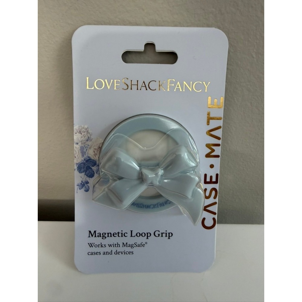 LoveShackFancy Case-Mate Magnetic Loop Grip OS Blue Bow MagSafe NWT